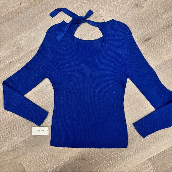 Womens Lurex Holiday Keyhole Tie Back Sweater Size Small - Picture 4 of 5